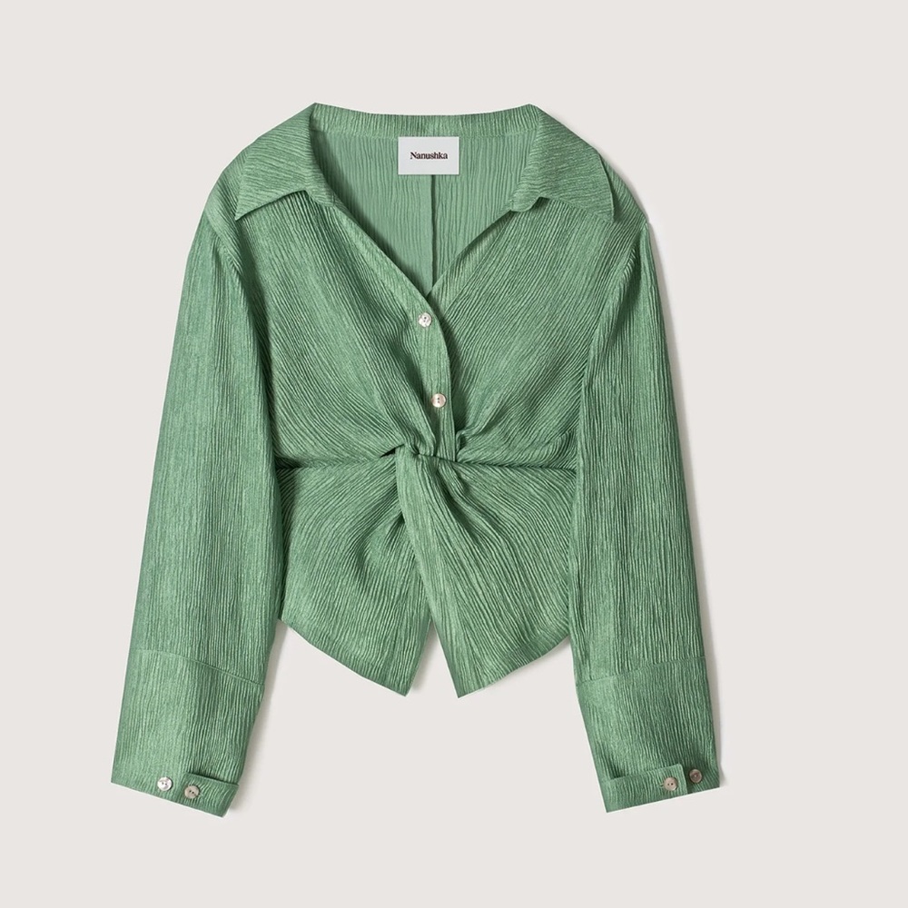Nanushka green pleated twist long sleeve